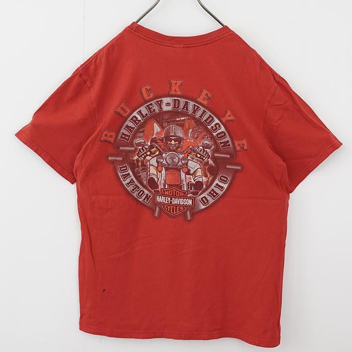 ハーレーダビッドソン プリント Tシャツ L 半袖 赤 人気色 ハーレーダビッドソン プリント Tシャツ L 半袖 赤 人気色