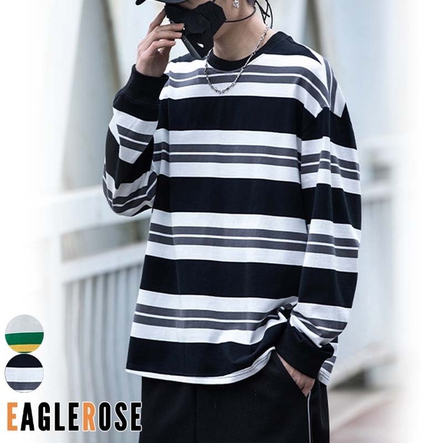 マルチボーダー 長袖 Tシャツ カラーマッチング オーバーサイズ カジュアル メンズ 韓国ファッション E252 Eaglerose イーグルローズ 韓国メンズファッション通販サイト