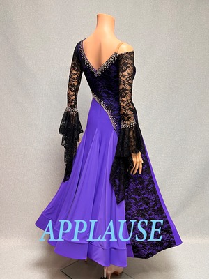 【新着】社交ダンス ドレス　スタンダード　モダンドレス　　パープル＆ブラック　M〜L   ST-26-５  デモ・競技用ドレス　発表会衣装　パーティドレス　ワンピース　舞台衣装