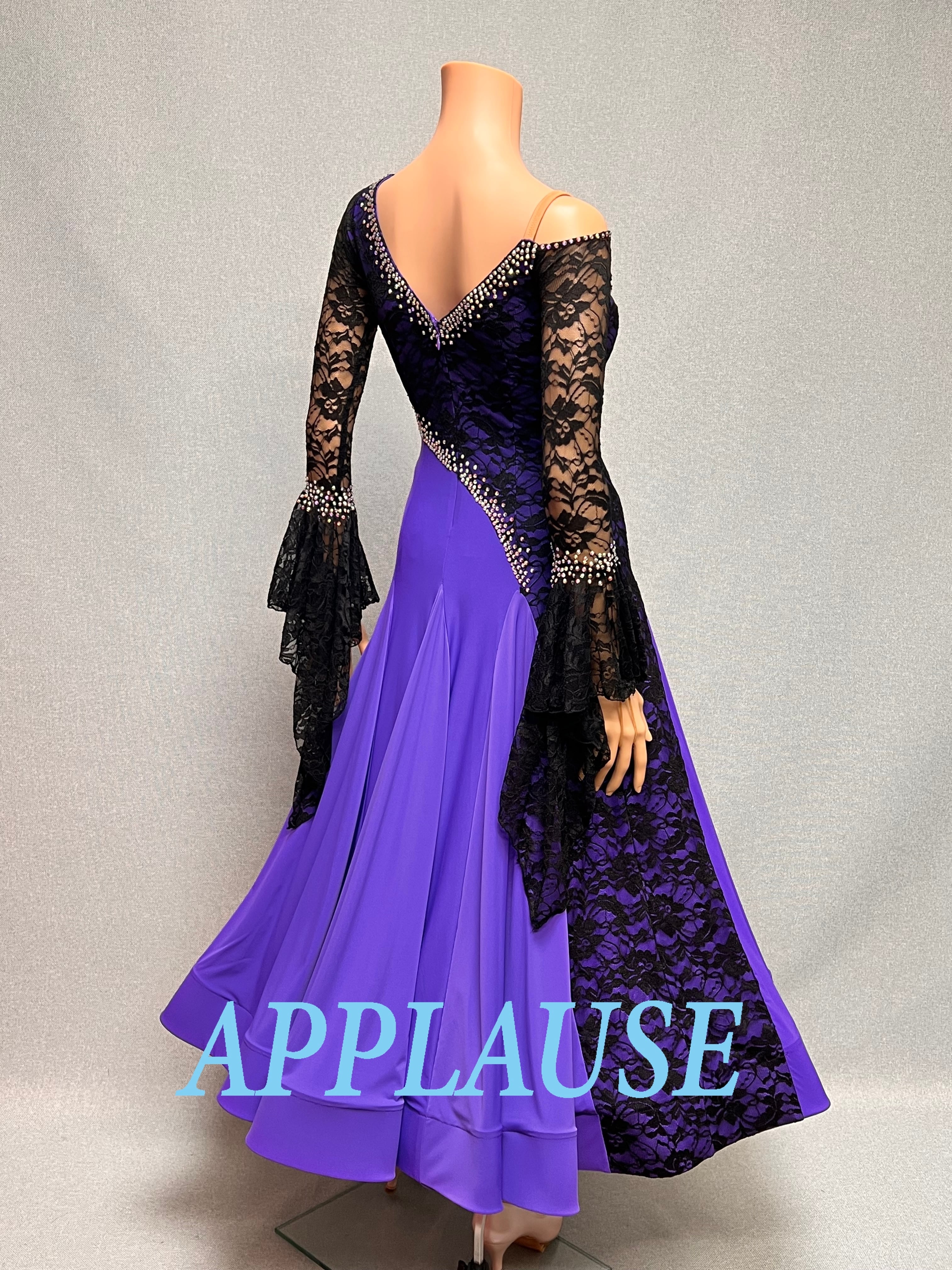 【新着】社交ダンス ドレス　スタンダード　モダンドレス　　パープル＆ブラック　M〜L   ST-26-５  デモ・競技用ドレス　発表会衣装　パーティドレス　ワンピース　舞台衣装