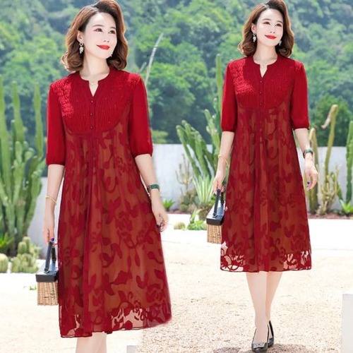 ワンピース シースルー 5分袖 ロング ミセス 花柄 上品 綺麗 セクシー フレア 大きいサイズ マダム 大人 膝丈 夏 秋 春 パーティ 50代 60代