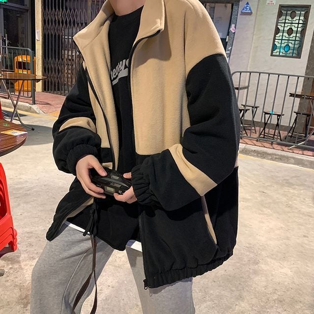 【予約販売】ボアジャケット ブルゾン アウター バイカラー ショート丈 ブラック ベージュ メンズ 防寒 お洒落 カジュアル ベーシック 秋冬 大きいサイズ S/M/L/XL/2XL