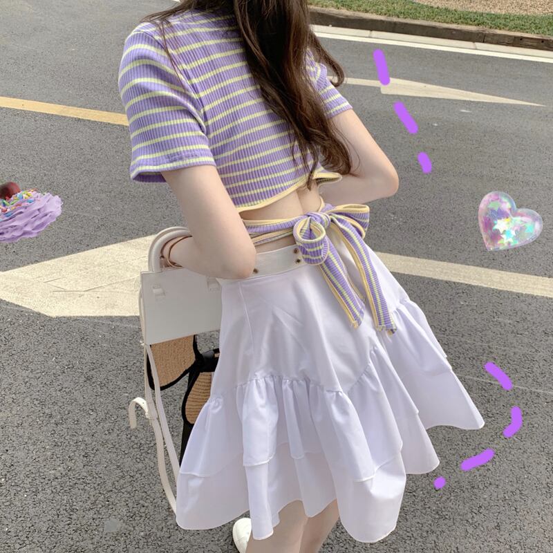 ストライプショートTシャツ サマードレス トップス 夏物 スーパーモール43957247112