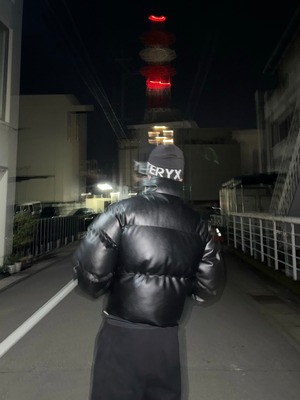 Cropped Leather Puffer Jacket(Black)