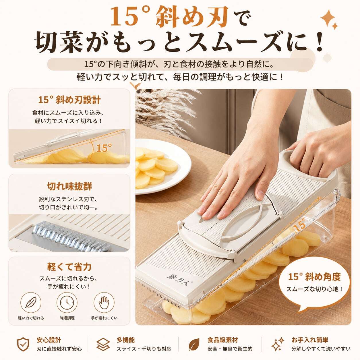 L18.【安全ホルダー付き】ステンレス刃 野菜スライサー 千切り器 刃