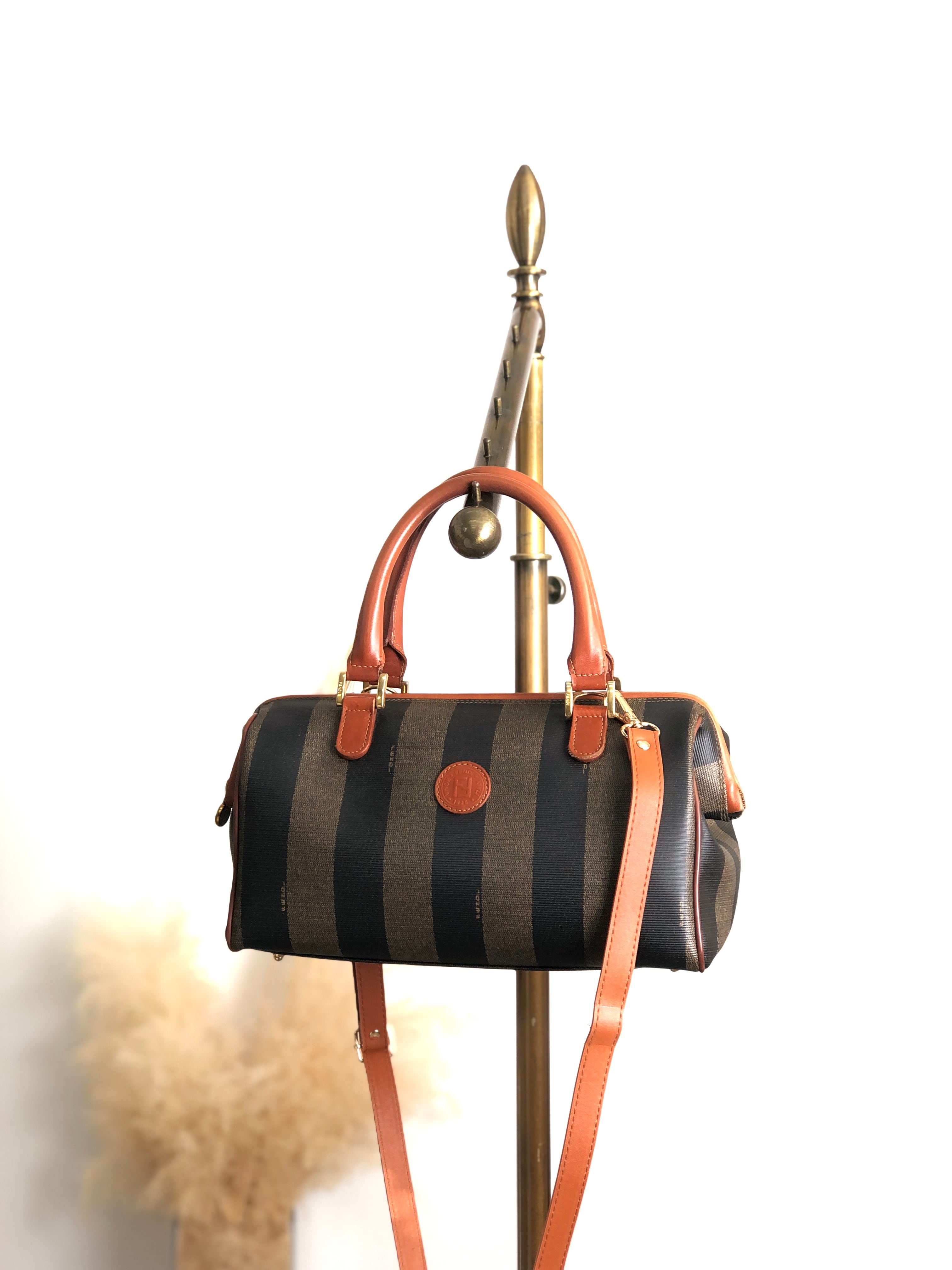 FENDI フェンディ ぺカン ショルダーバッグ ブラウン FFロゴ PVCレザー 2WAY vintage ヴィンテージ オールド pxf38p