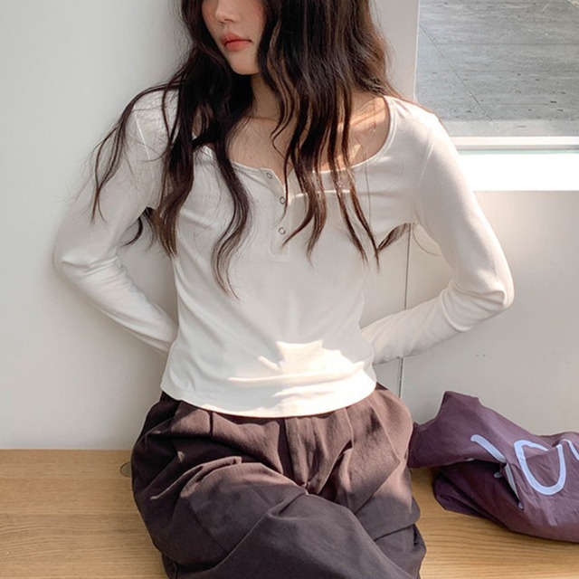 half-button long-sleeve t-shirt　J00493