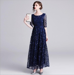 ★送料無料★細目9号☆刺繍レースマキシ丈ワンピ(OPN3854）