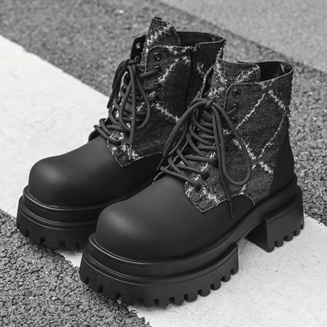 編み込みデザイン ブラックハイカットブーツ 予約販売】ブーツ メンズ 編み上げ レースアップ ワークブーツ