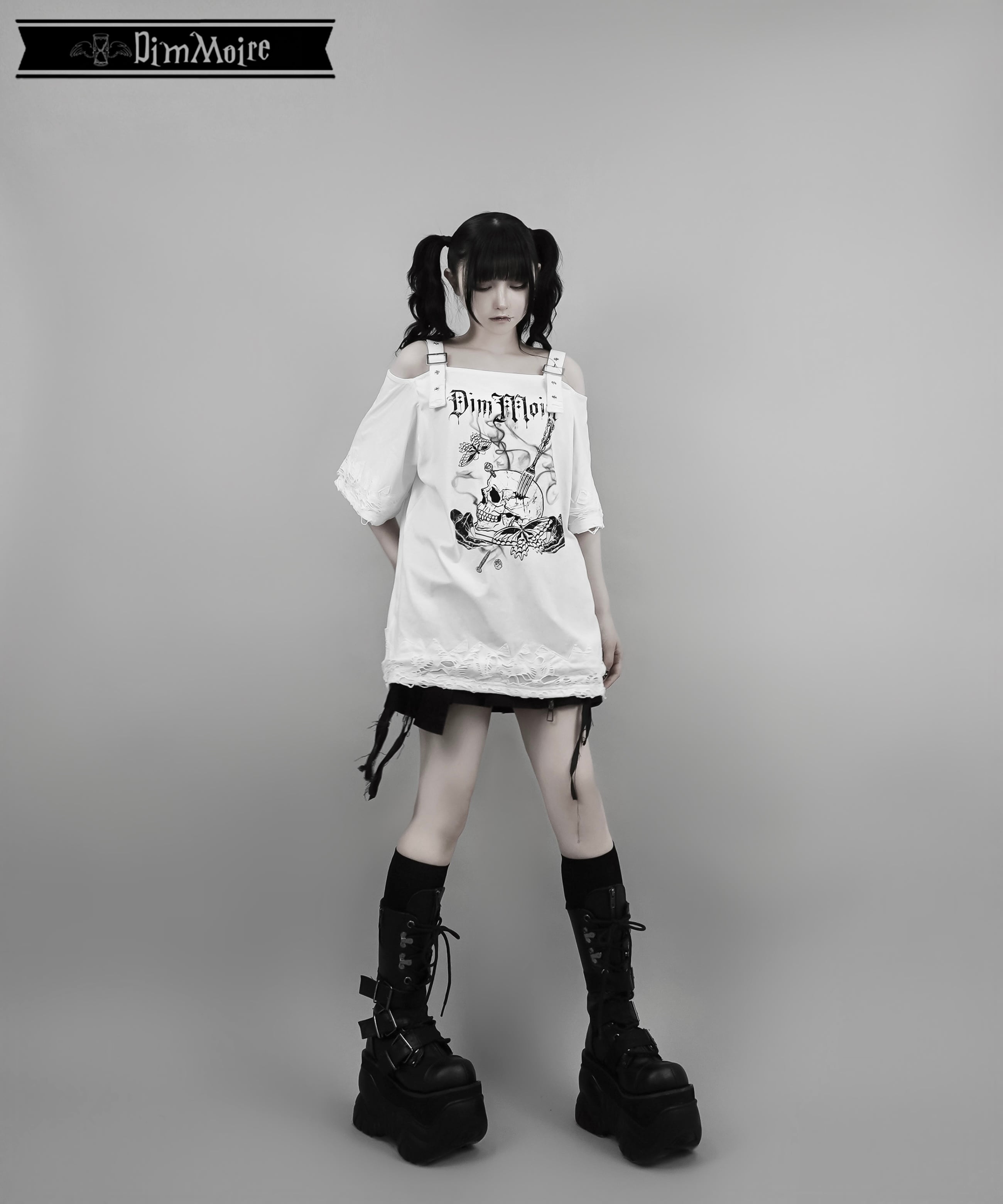 DimMoire Dig in Skull オフショル Tシャツ ホワイト