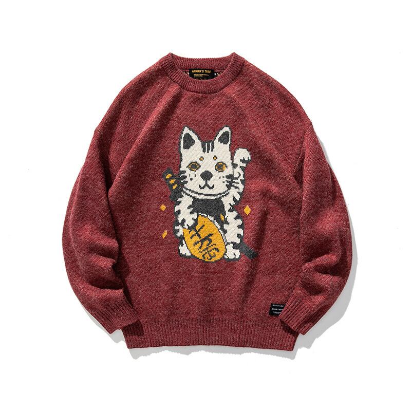 【新作】【送料無料】 服の道、ヴィンテージ、冬のレジャー、ルーズ、ワイルド、ese文学、長袖、首輪のない招き猫のプルオーバー、首輪のないセーターの男性-アリババ ロング ウィンター 冬物 ビンテージ hip6-161179265735112