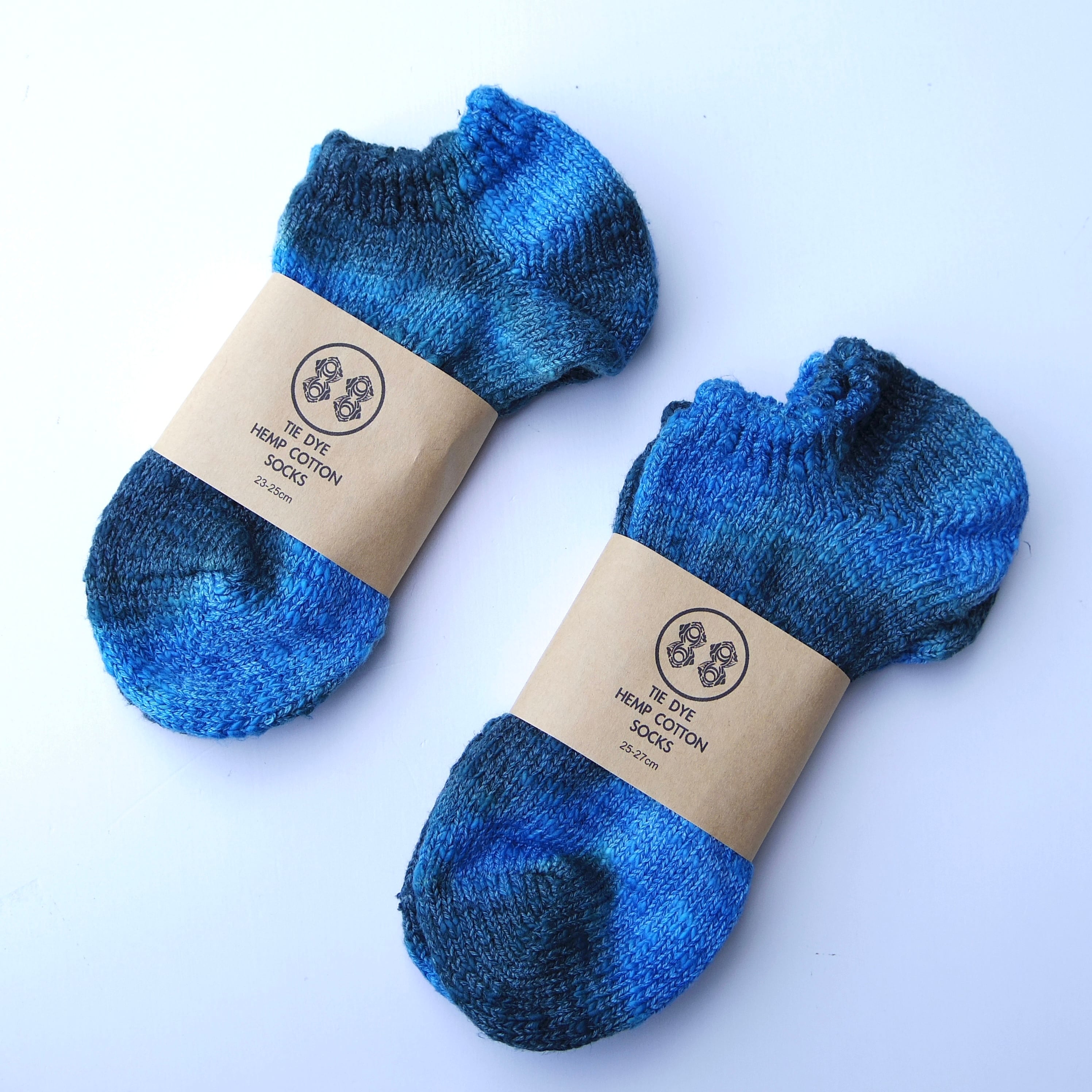 TIE DYE HEMP COTTON ANKLE SOCKS / タイダイ ヘンプコットン アンクルソックス 23-25cm/25-27cm 《Blue》