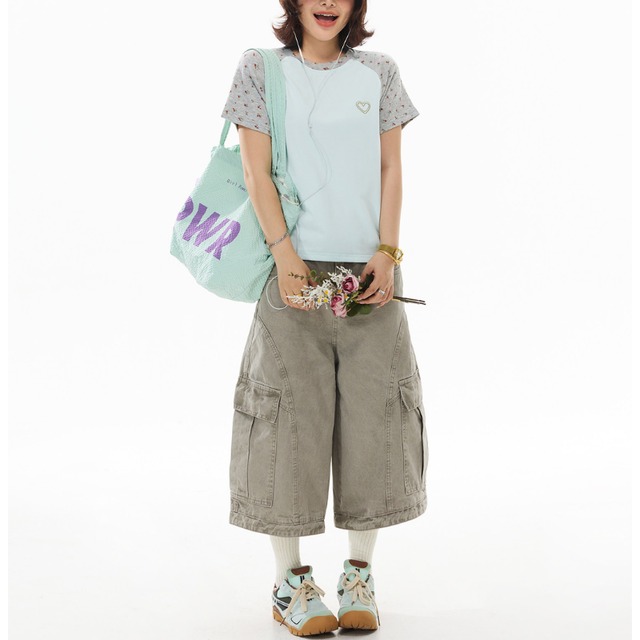 flower raglan blue short-sleeve tee　フラワーラグランブルー半袖ティー　J1942