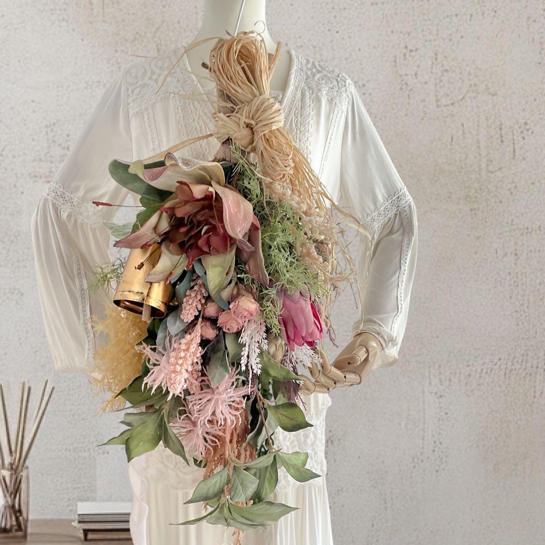 光触媒フラワー ドライスタイル カウベル スワッグ クリスマスリース 造花 花 光触媒フラワー ドライスタイル カウベル スワッグ クリスマスリース