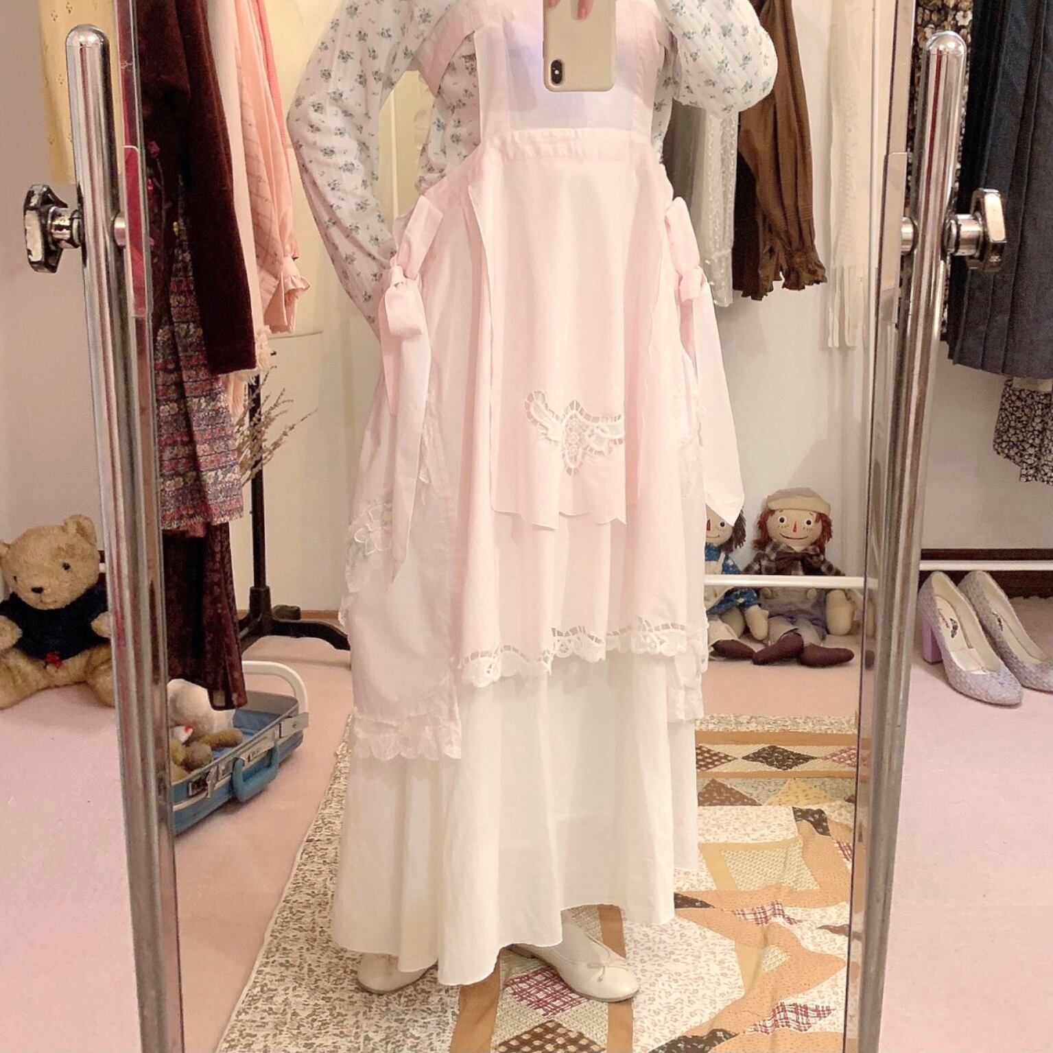 remake : sweet flower pink apron one-piece