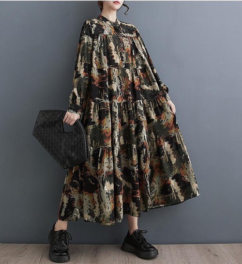 【大きいサイズ】 レディース ロング　ワンピース　春 秋冬 新品 長袖　Ａライン