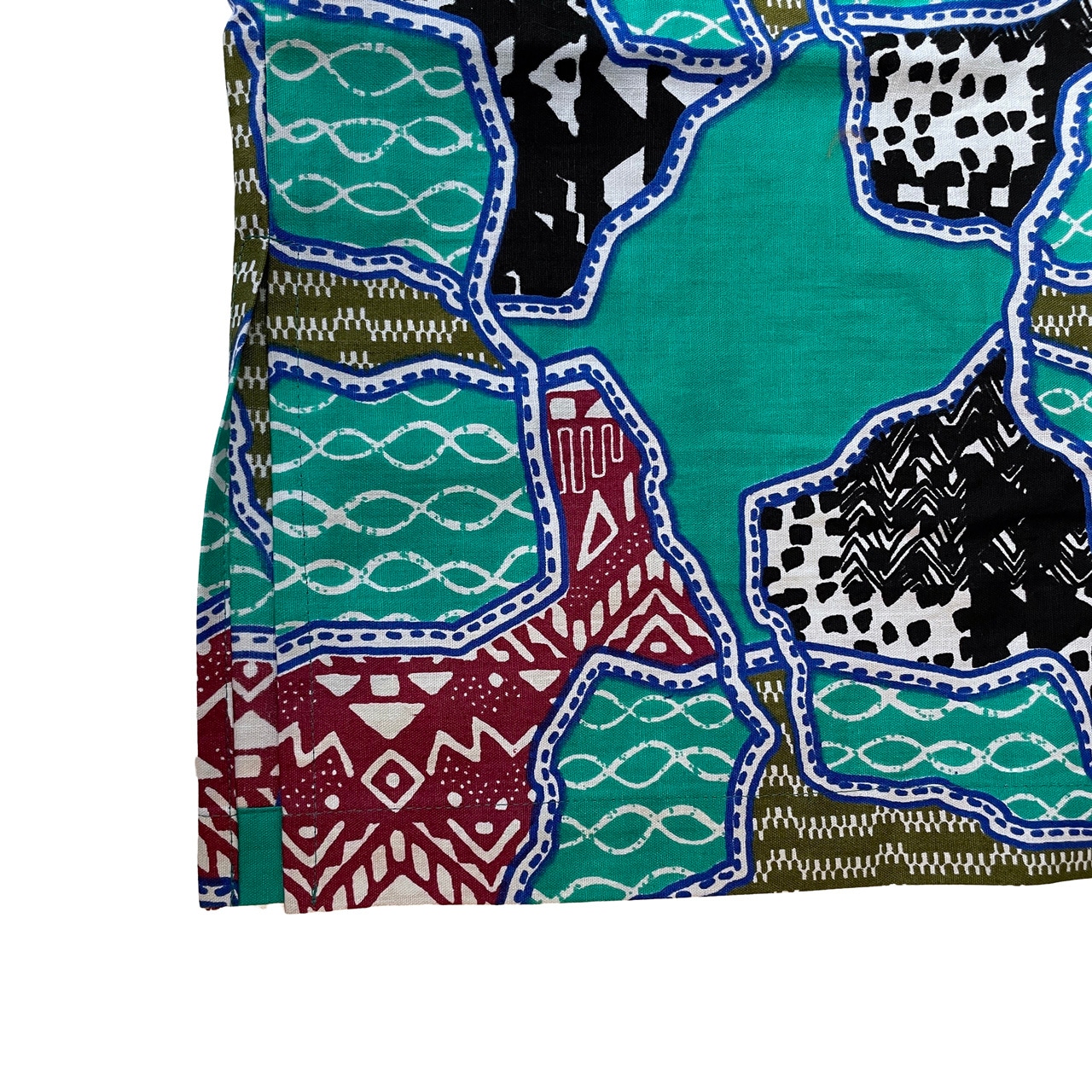 スリットパンツ マップ グリーン （ガーナ産上質ファブリック・日本縫製）｜ アフリカンファブリック アフリカンプリント アフリカンバティック  アフリカ布 パーニュ キテンゲ