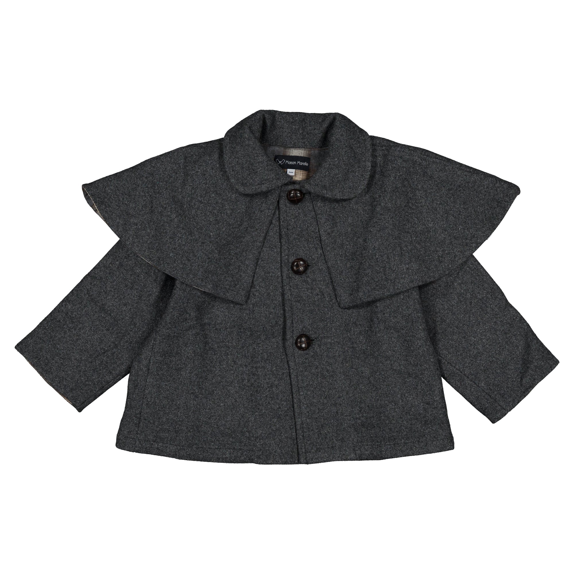 【予約/送料無料】18m-4y / Coat amovible cape SHERLOCK - gray mostly wool / Maison Marelle