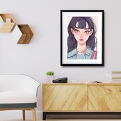 Long Hair Girl｜ロングヘアの少女を描いたレトロポップアートポスター｜シティポップテイストでおしゃれ空間を演出する一枚A3ポスター