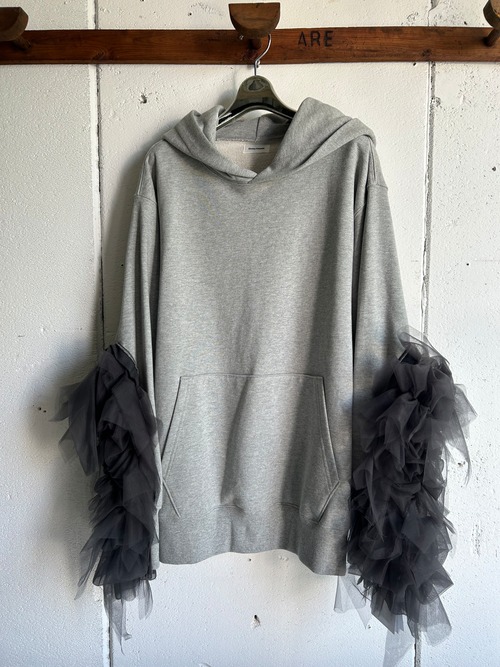 CHIKAKISADA  tulle frill sleeve docking hoodie