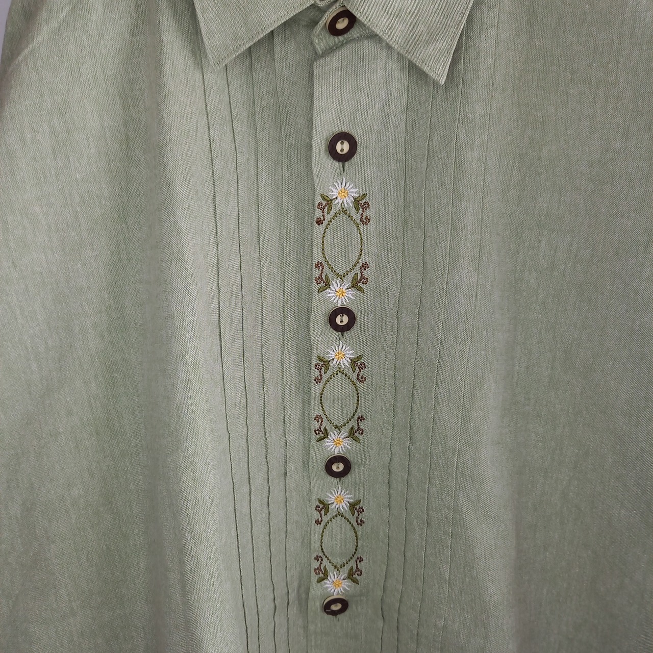 LANDHAUS　コットン　チロリアンシャツ　ドイツ古着　ミントグリーン　45