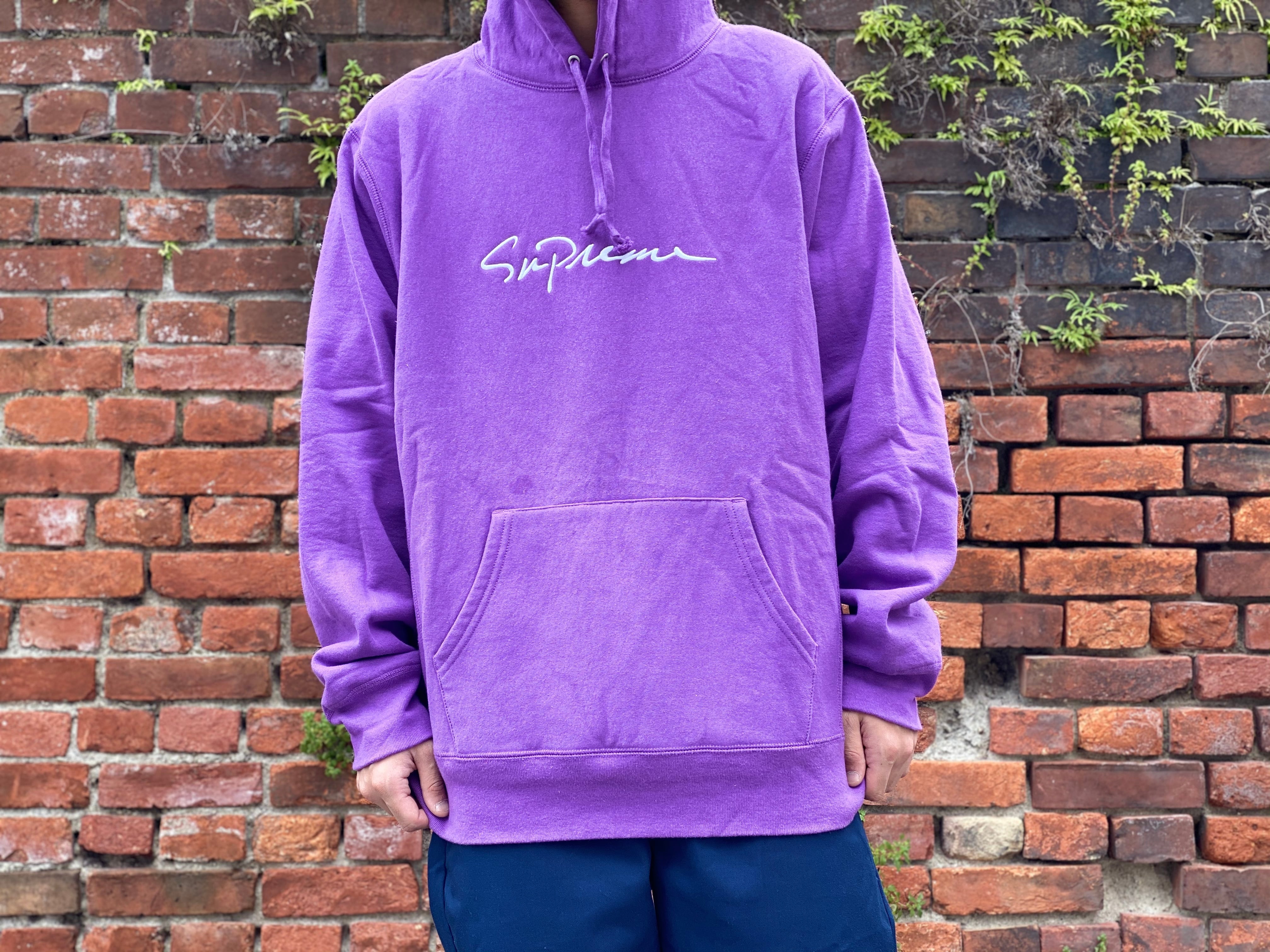 Supreme 18AW CLASSIC SCRIPT HOODED SWEATSHIRT PURPLE XL 130HF6100  
