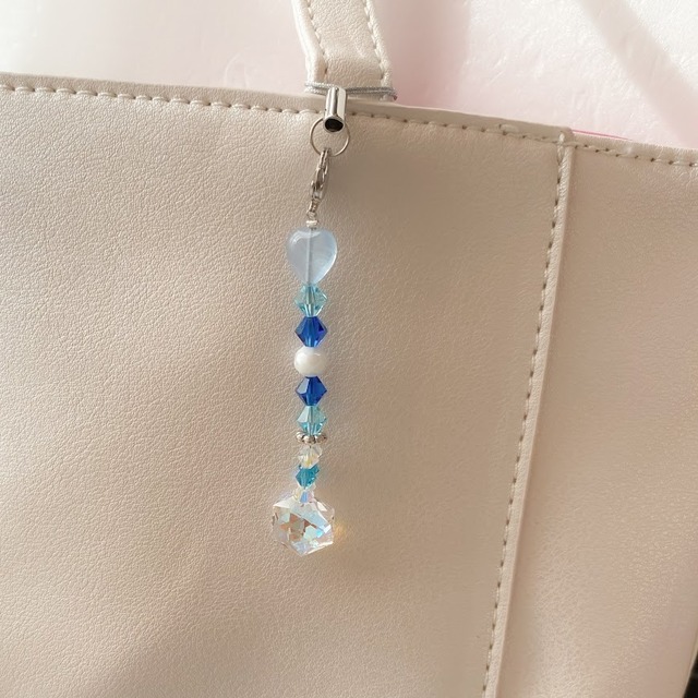 【スワロフスキー】ブルー ヘキサゴン／2WAYストラップ・チャーム