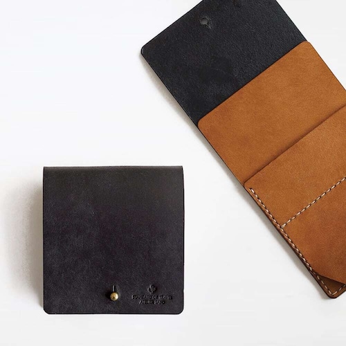 薄い 二つ折り財布【ブラック×ブラウン】（受注生産品）ブランド メンズ レディース 鍵 コンパクト レザー 革 ハンドメイド 手縫い