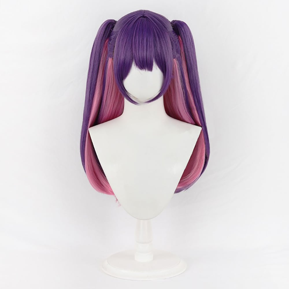 コスプレ耐熱ウィッグ パープル ピンク 2トーン ロング ツインテール