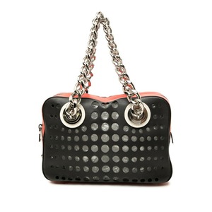 プラダ 三角ロゴプレート City Fori シティ フォーリ パンチング トートバッグ 1BB017 ブラック レッド レザー レディース PRADA 【中古】