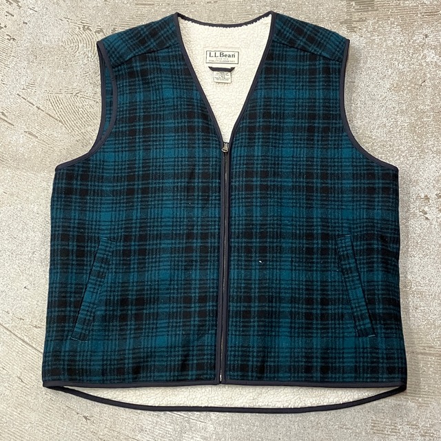 LL BEAN WOOL BOA CHECK VEST