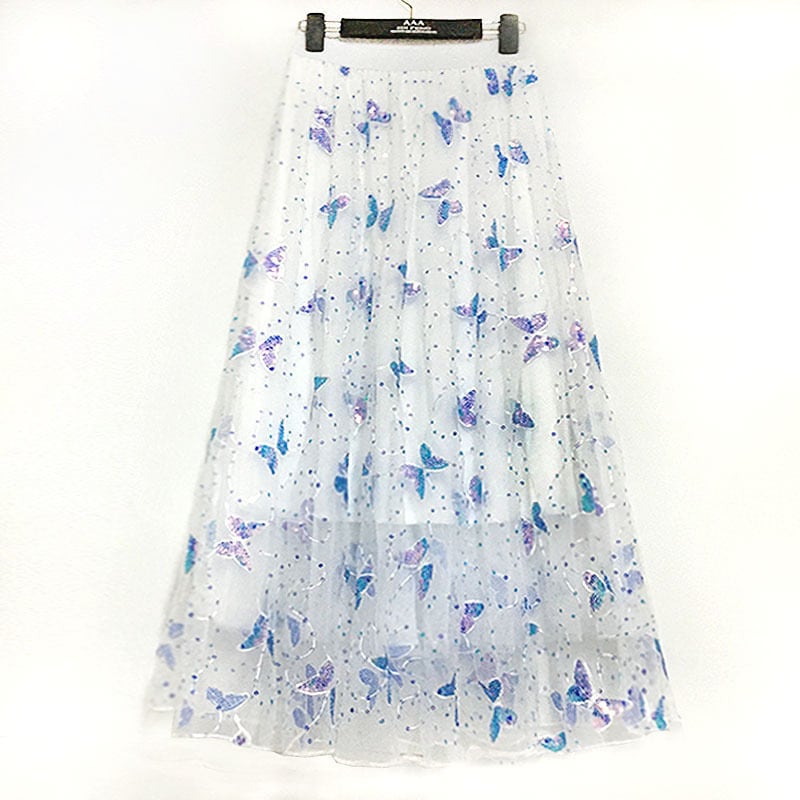 シャイニーバタフライ スパンコース刺繍スカート M25176 | 奇妙な洋装