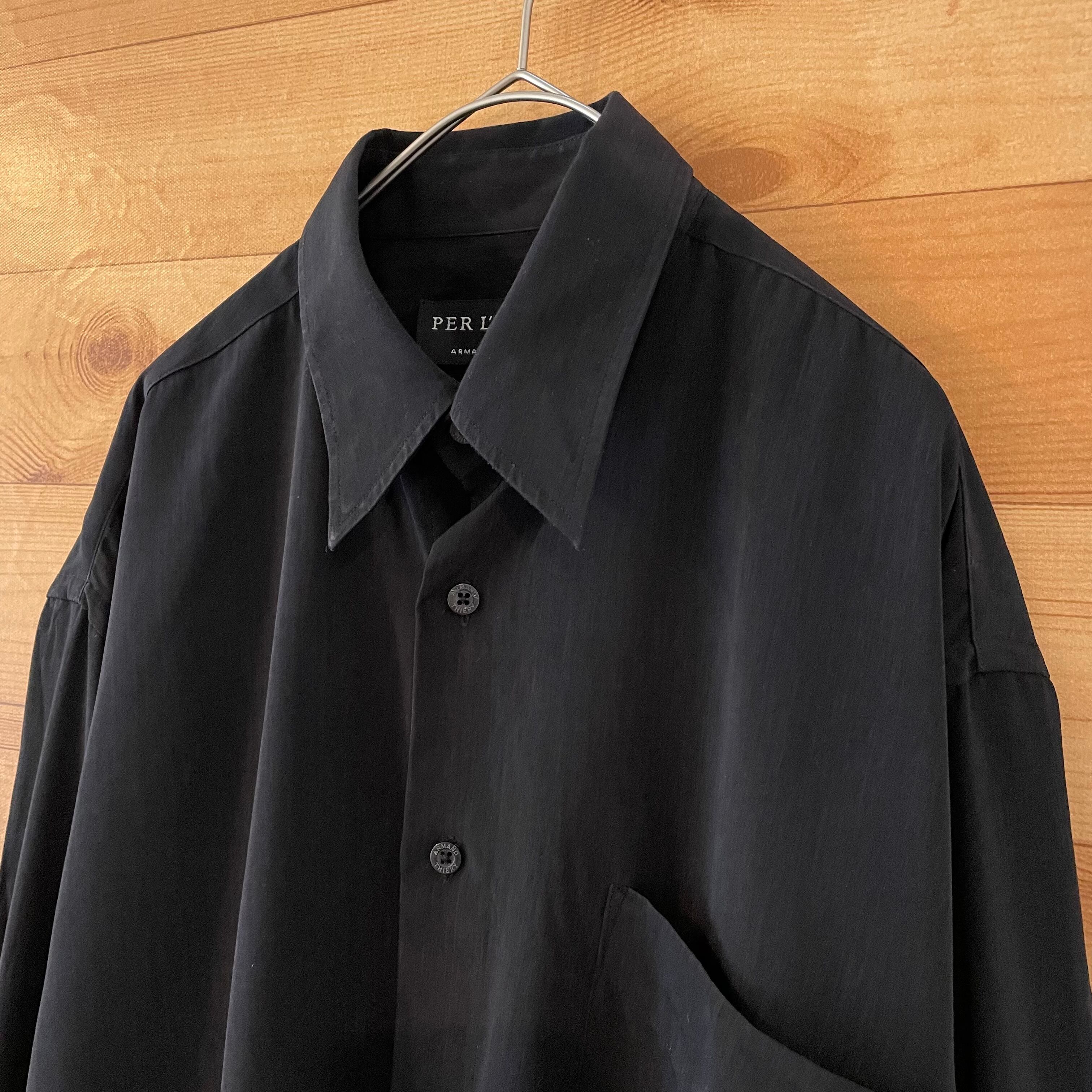 Armand Thiery】長袖シャツ ポリシャツ ポリエステル素材 モード系 黒 