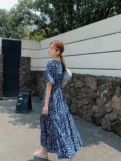 フローラルVネックロングワンピース D1340