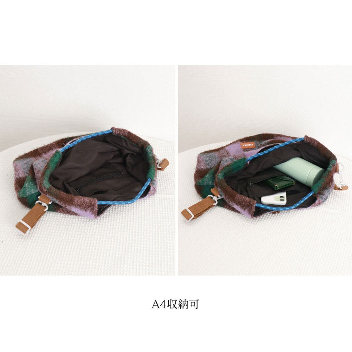 配色 トートバッグ 大容量 A4 レディース 秋冬 韓国 バッグ 軽量 大人 かわいい チェック柄 おしゃれ クラシック 手提げ 肩掛け ドローストリング 大人可愛い 大人女子