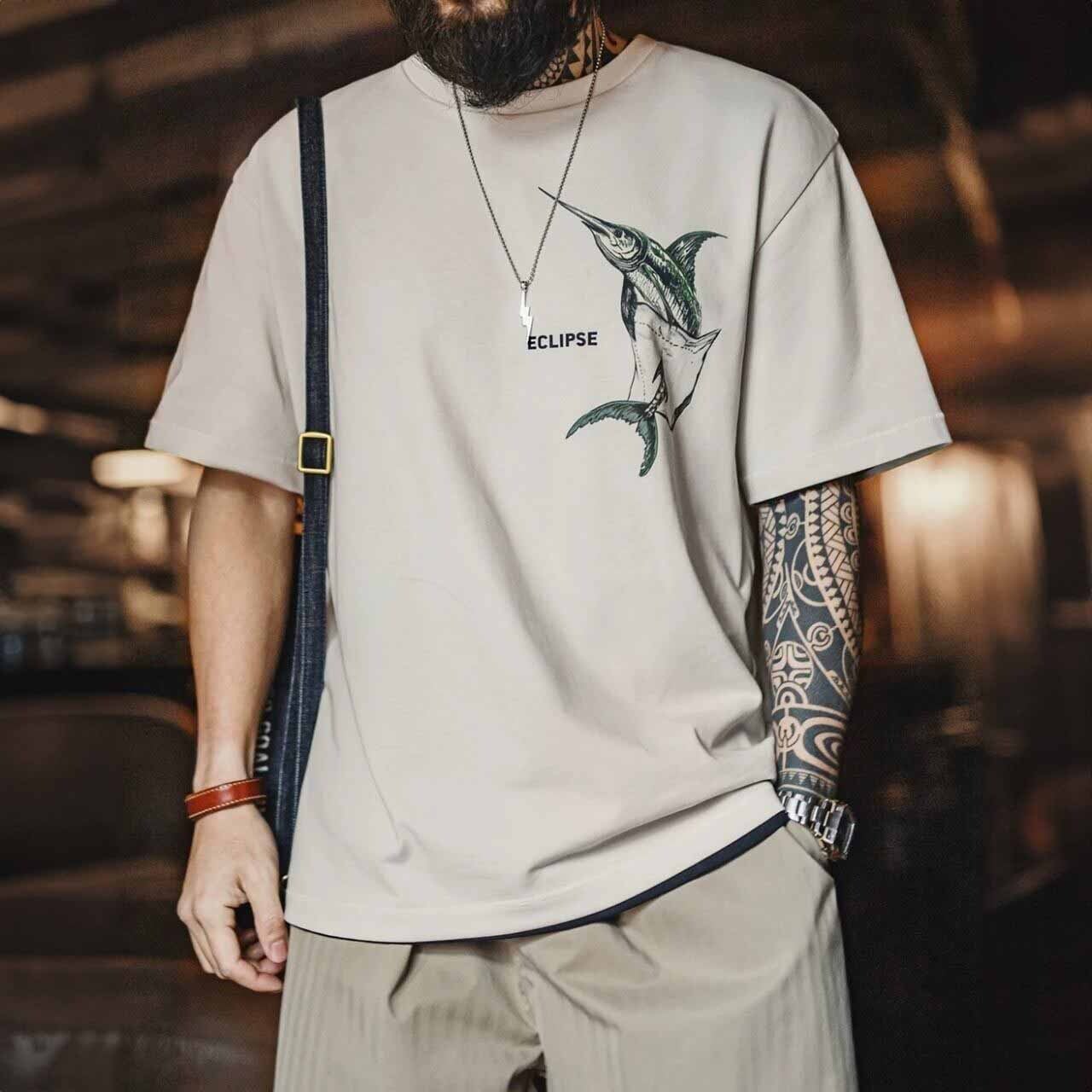 フィッシュグラフィックプリントTシャツ 1col   A00190