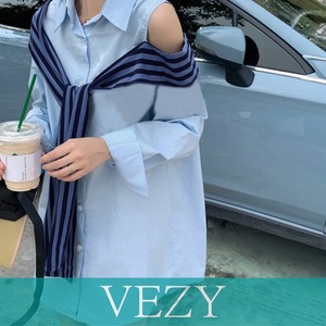 オフショルダーシャツ肩掛け付きシャツ春夏 肩開きカットアウトシャツ オープンショルダー 長袖シャツ ビッグシャツカーディガン 韓国風 体型カバー着やせ シャツ VEZY ベジー ItemNo.【20940128】