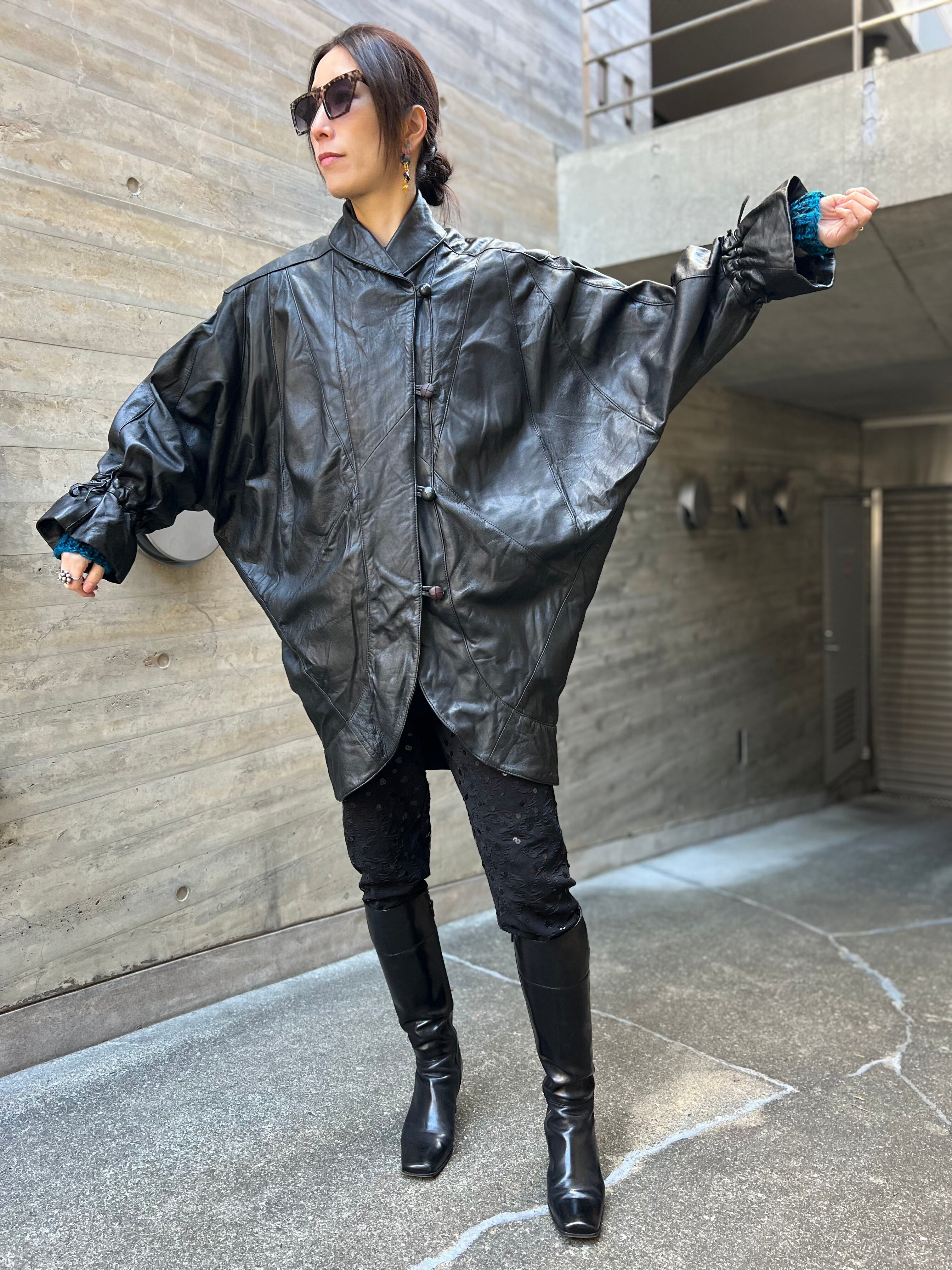 USヴィンテージ ドルマンスリーブライダースジャケットダブル 黒 本革