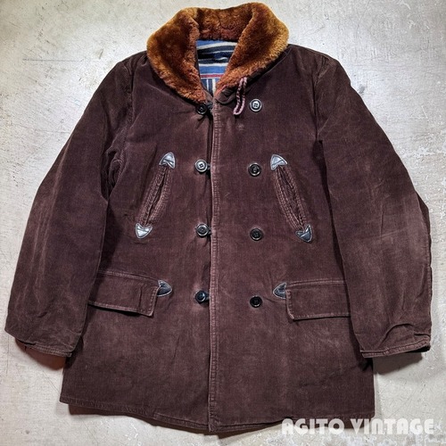 ~50's HERCULES ヘラクレス ダブルブレストコーデュロイカーコート ブランケットライナー ムートン ブラウン L相当 希少 ヴィンテージ BA-2919 RM3340H