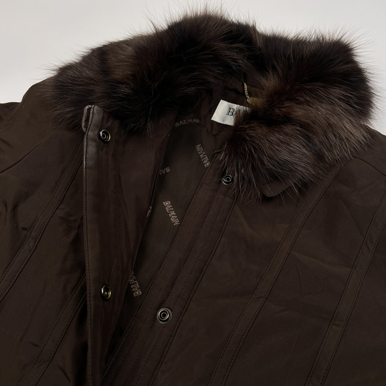 BALMAIN バルマン シルク100% 毛皮ファー ダウン ジャケット コート サイズ 11 /ブルーフォックスファー/ビンテージ