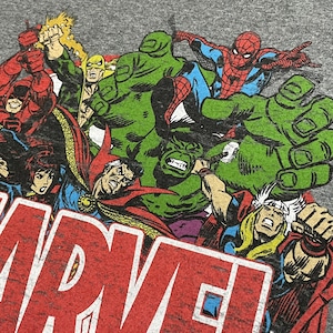 【MARVEL】2XL ビッグシルエット ロゴ プリント オフィシャル 公式 Tシャツ アベンジャーズ スパイダーマン アイアンマン マイティソー ハルク キャプテンアメリカ  アメコミ マーベル ハイチ製 半袖 US古着