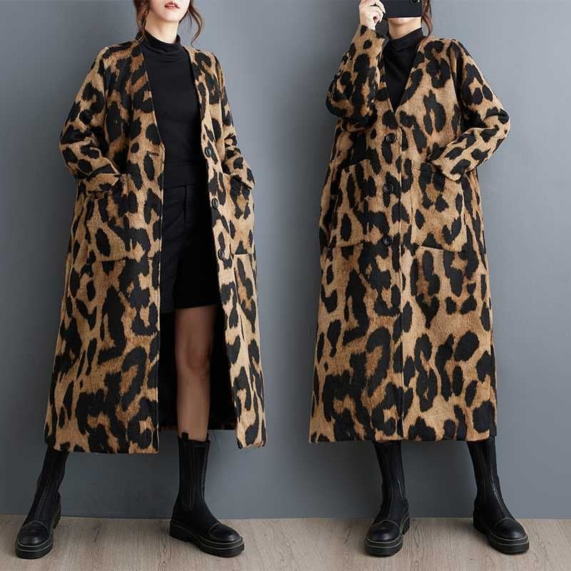 LAOPARD V-NECK LONG CARDIGAN COAT 1color M-16063