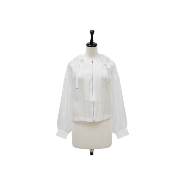 Shiny sheer hooded blouson