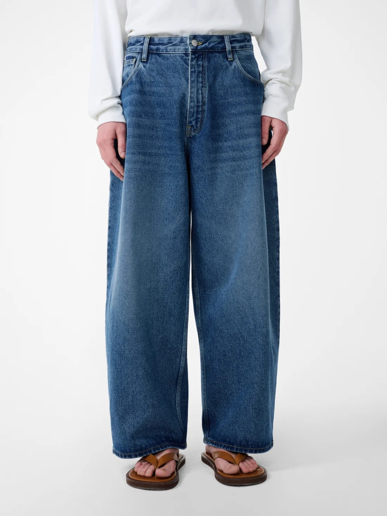 STUDIO NICHOLSON "PAOLO" DENIM PANT IN WORN WASH INDIGO