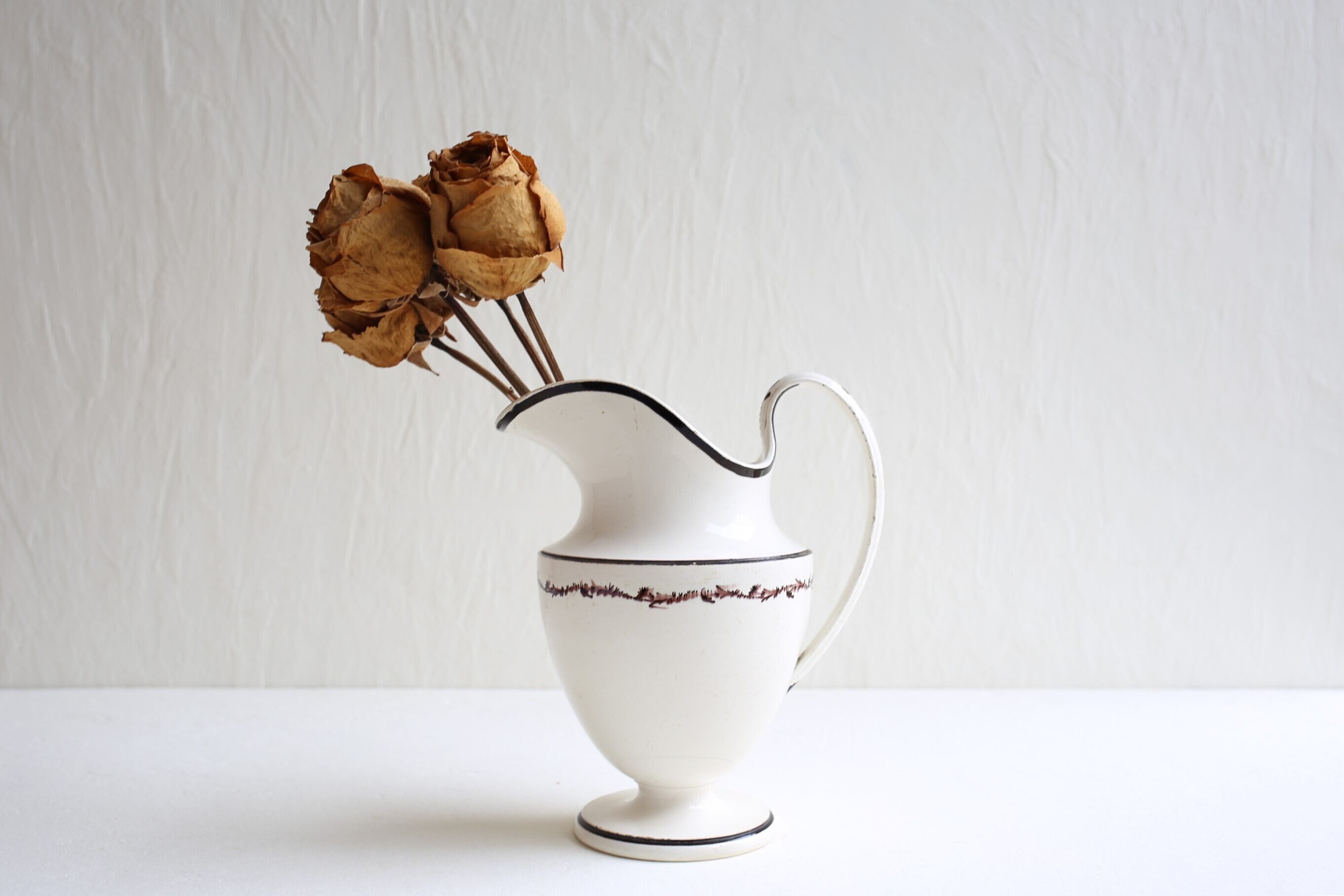 フランス アンティーク CREIL クレイユ ピシェ グリザイユ ファイアンスフィーヌ 高さ約17.7cm N-05363