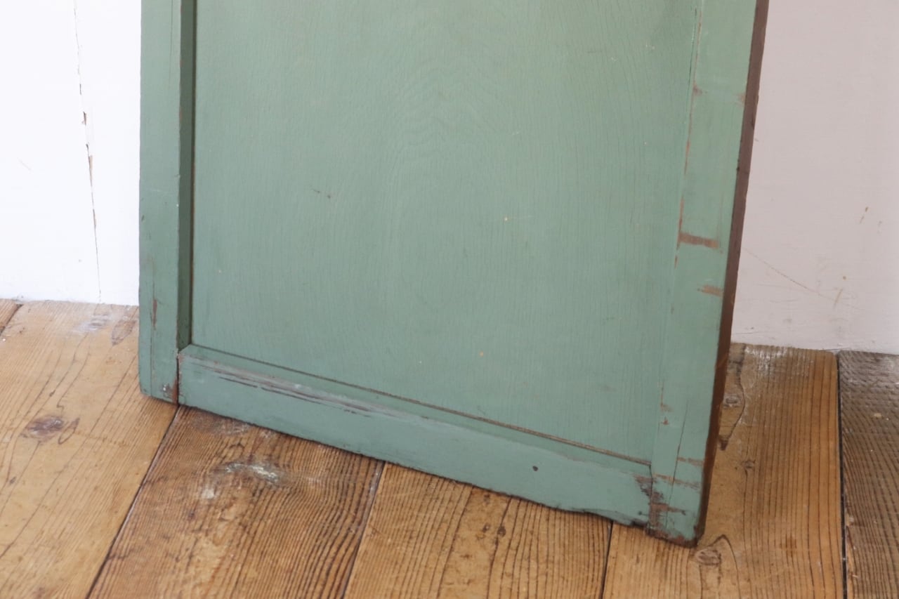 レトロ 建具 扉 引き戸 ドア ペイント 緑 グリーン 花柄 木製
