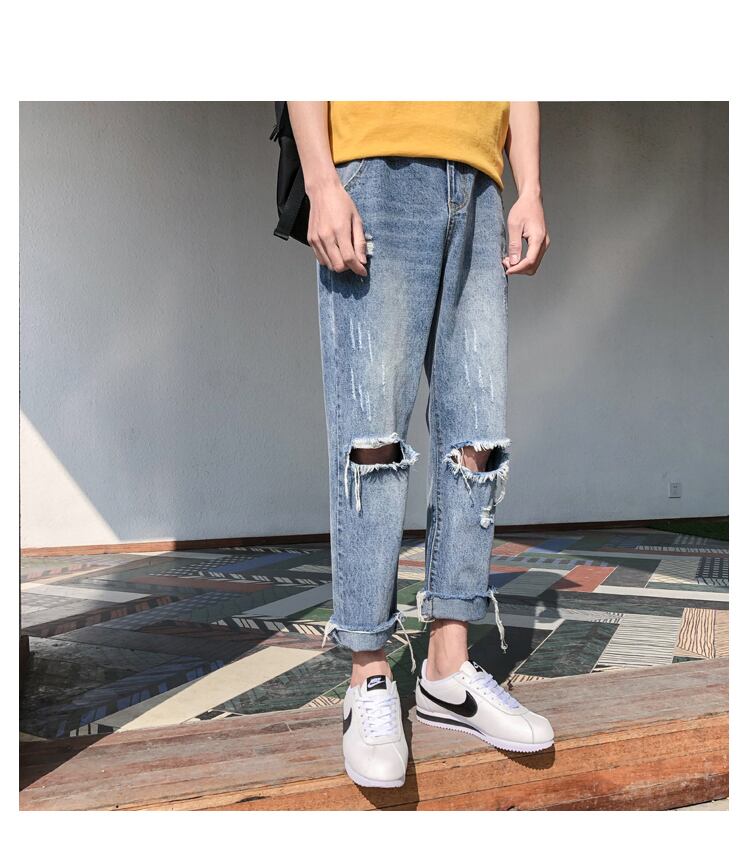 全1色 デニム パンツ ストレート カジュアル ダメージ おしゃれ