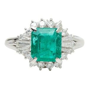 Pt900 プラチナ エメラルド1.64ct ダイヤ0.48ct フラワーモチーフ リング 指輪 レディース 11.5号 【中古】