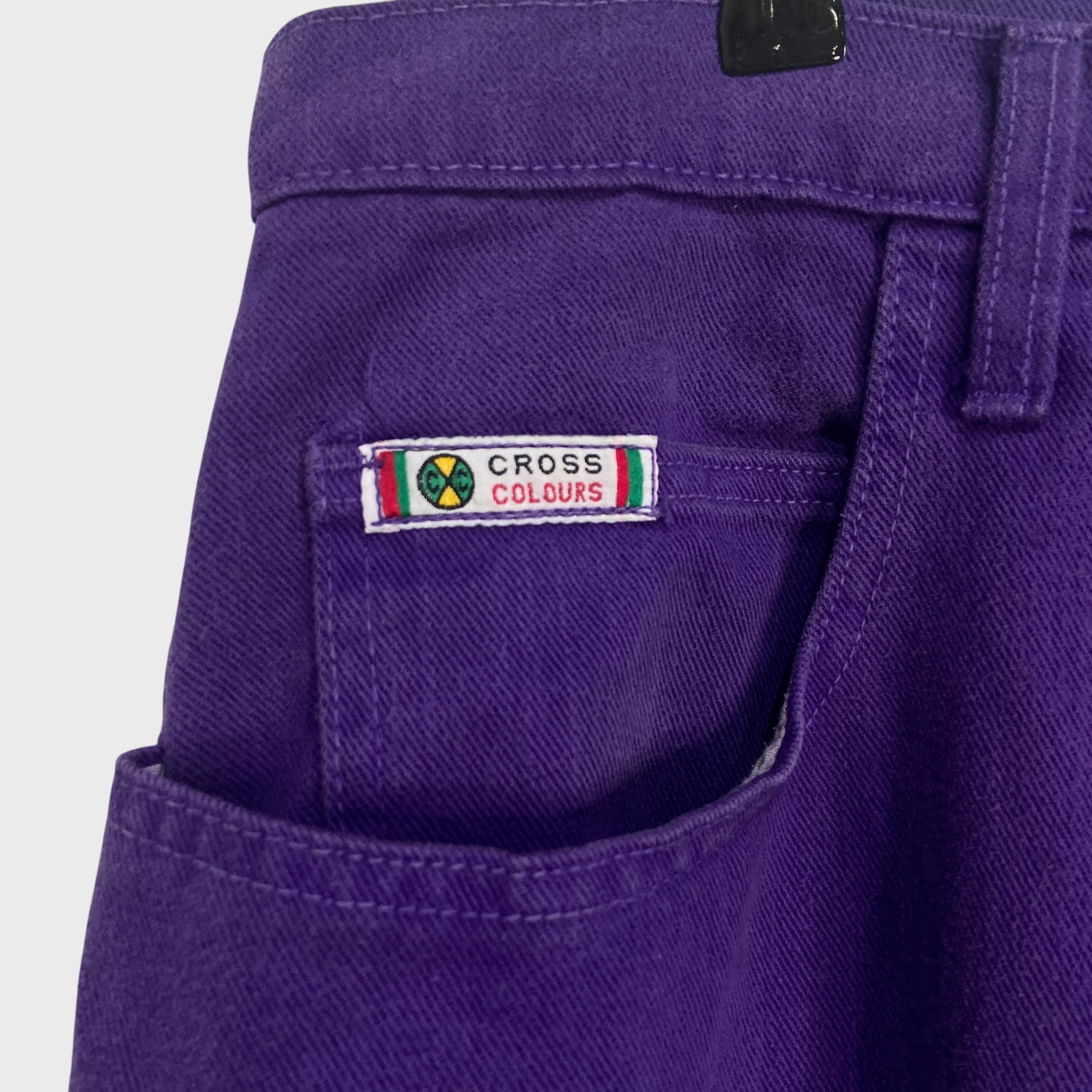 90s USA製 クロスカラーズ ワイドバギーパンツ カラーデニム 紫 W38