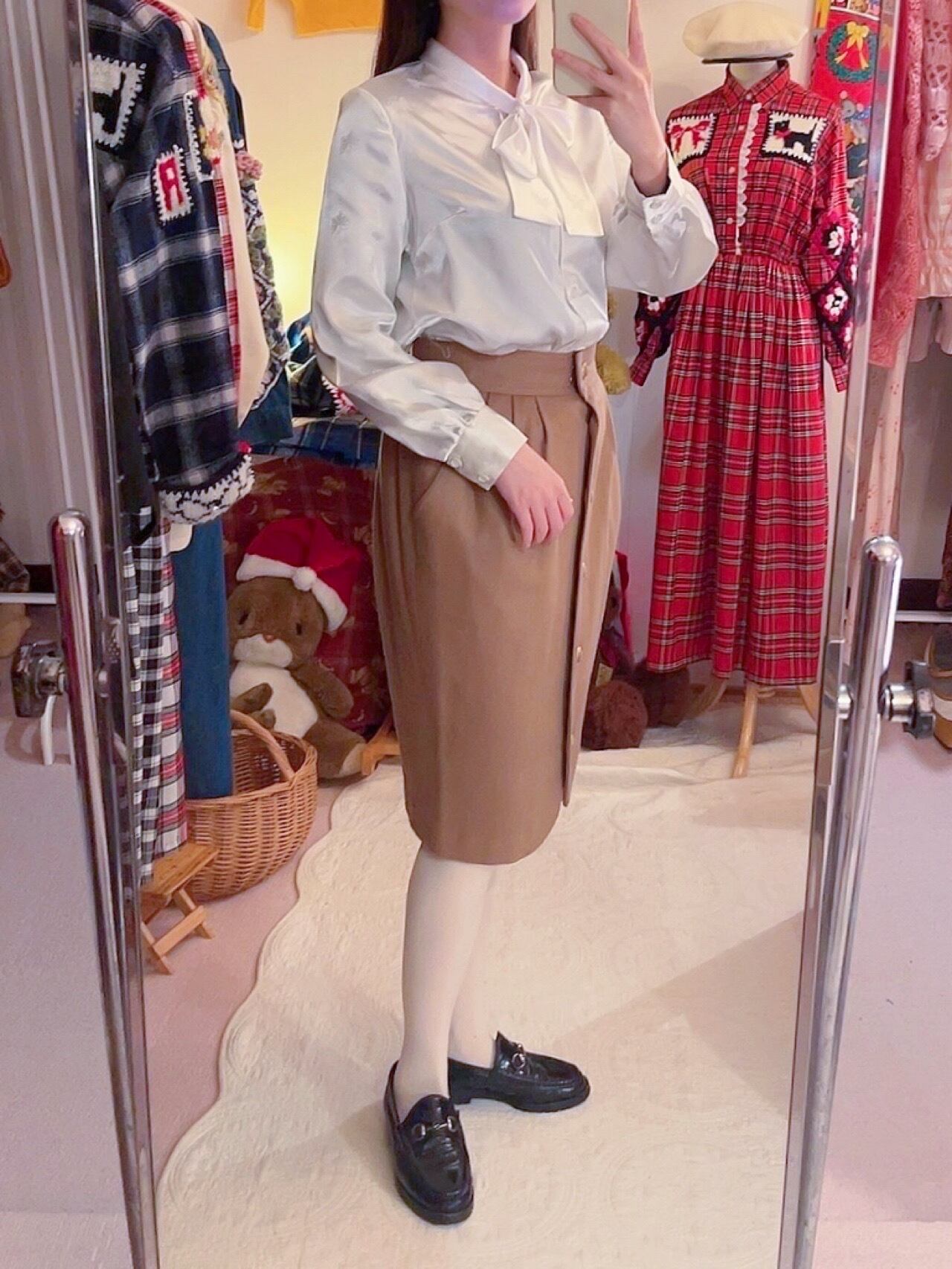 cream beige front button skirt